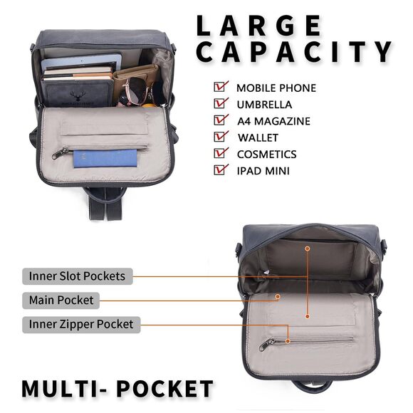 3077 Backpack Purse Fashion Designer PU Leather Shoulder Bag Convertible